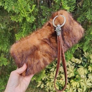 Paolo Masi Brown Mink Fur Leather Clutch Wristlet
Purse Bag Tiger Metal.